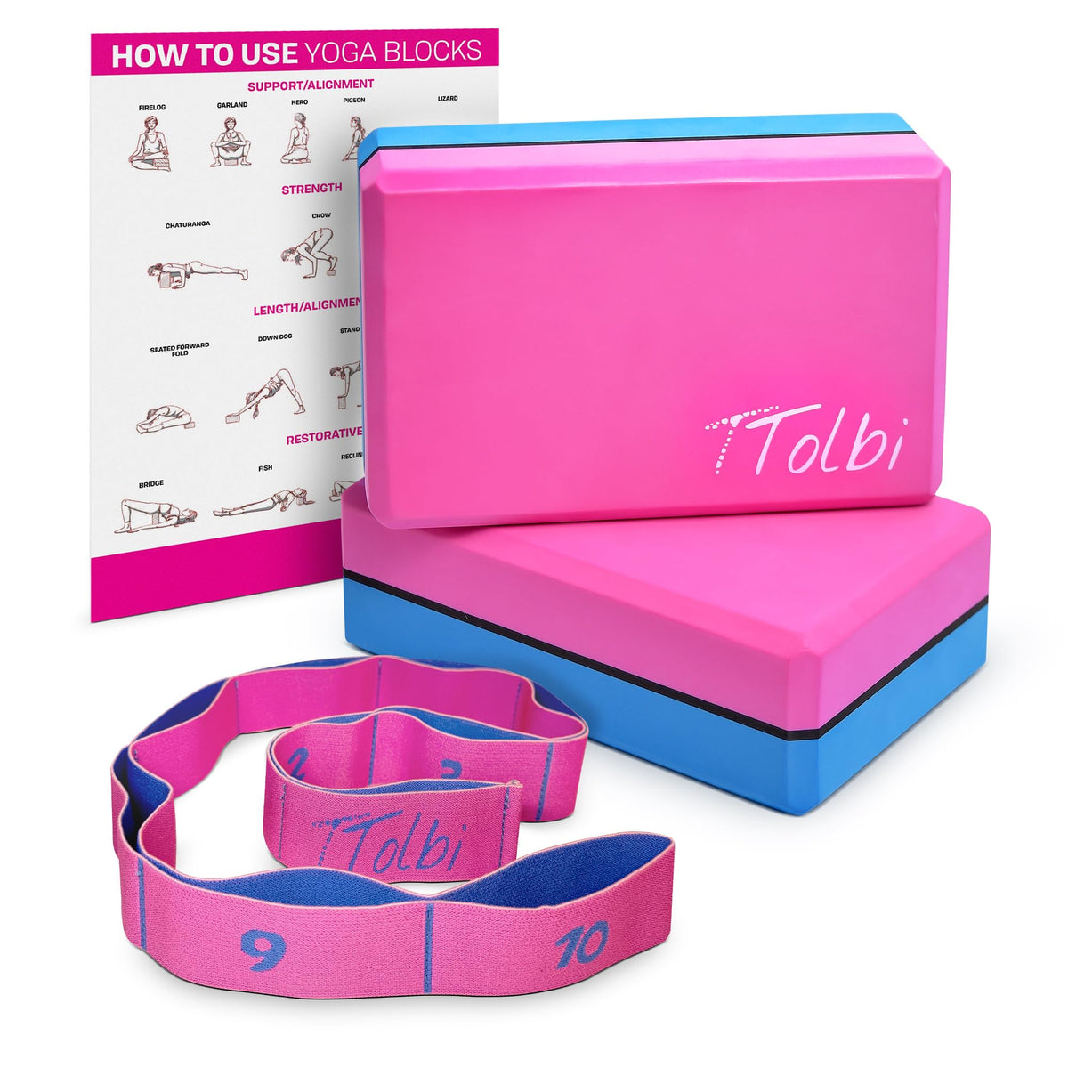 Yoga Blocks 2 Pack with Strap and Guide – Soft Non-Slip EVA Foam Blocks