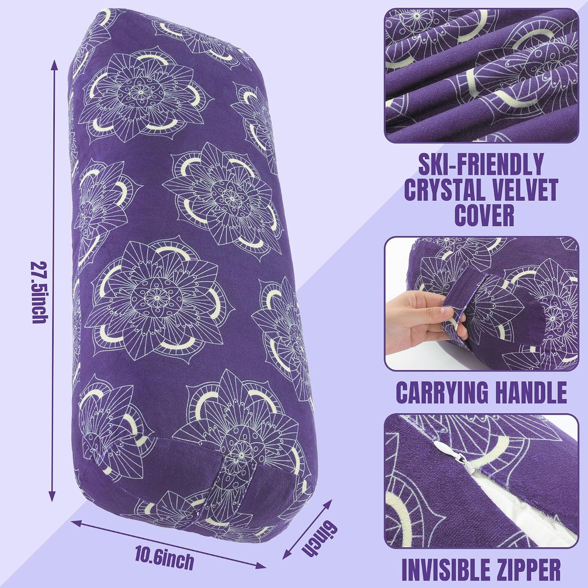 MABOZOO Yoga Bolster Pillow, Rectangular Yoga Bolster for Restorative & Meditation, Professional Meditation Cushion with Carry Handle