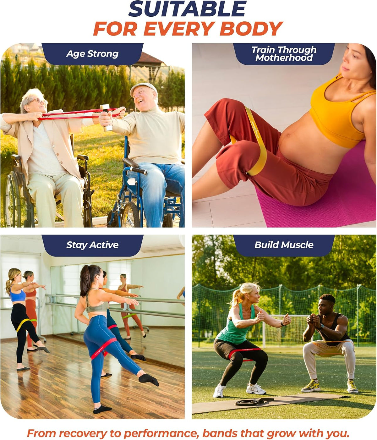 Resistance Bands for Working Out – Set of 6 Loop Exercise Bands for Legs Glutes and Core – Natural Latex Booty Band Designed by a Physical Therapist for Men and Women