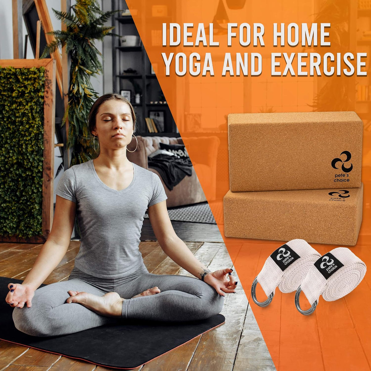 Stretching Straps and Yoga Blocks - Yoga Beginner Kit for Pilates & Gym